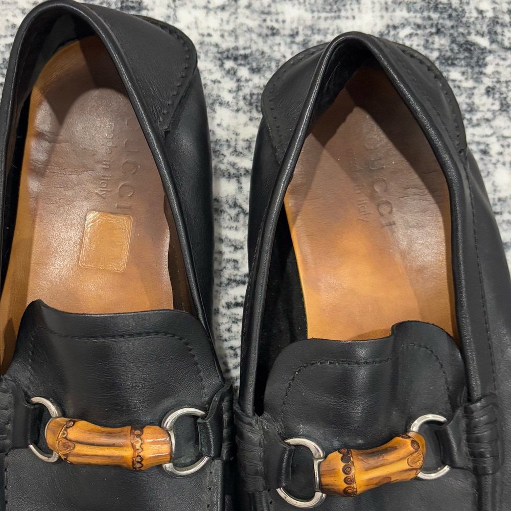 Gucci Black Leather Bamboo Horsebit Slip on Loafers - Picture 4 of 4